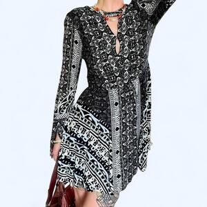 Free People Tegan Border Print Mini Dress – Size 0 Boho Chic